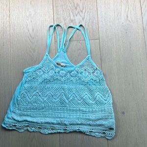 Blue crocheted tank top hollister